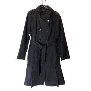 Calvin Klein Black Double Breasted Swing Midi Coat Belted Size 8